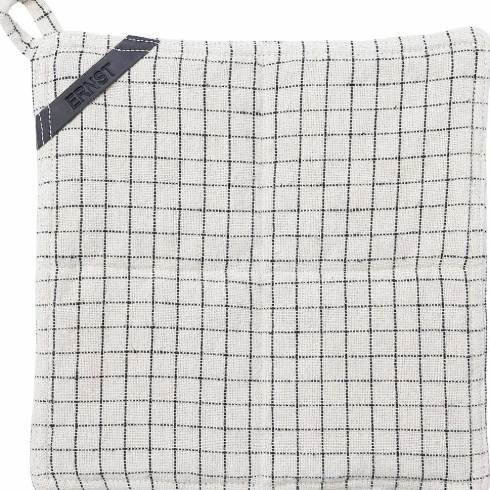 Rutig grytlapp 25 cm, beige/svart