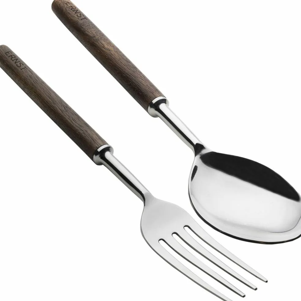 Salladsbestick metall/mörkt trä