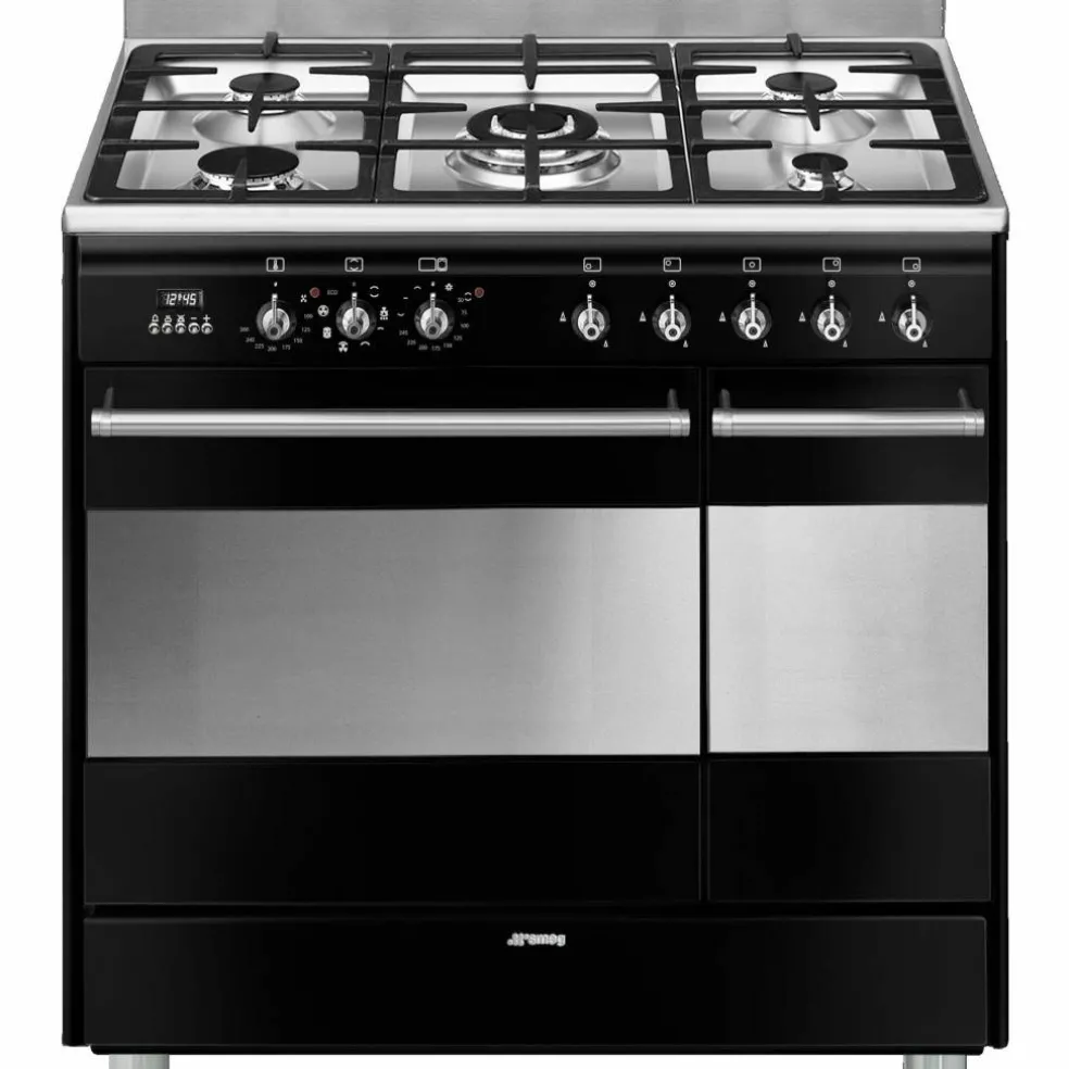 SCB92MN8 Gasspis med dubbelugn, 90 cm, svart
