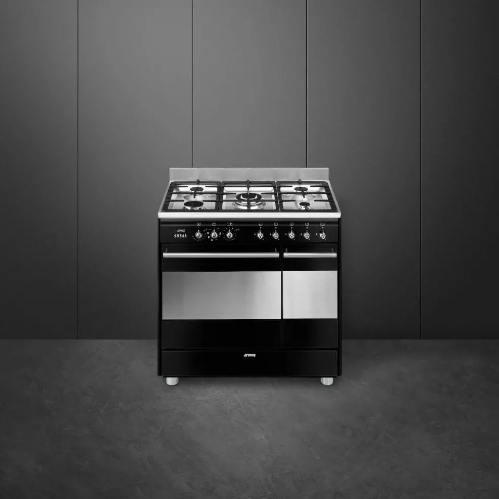 SCB92MN8 Gasspis med dubbelugn, 90 cm, svart