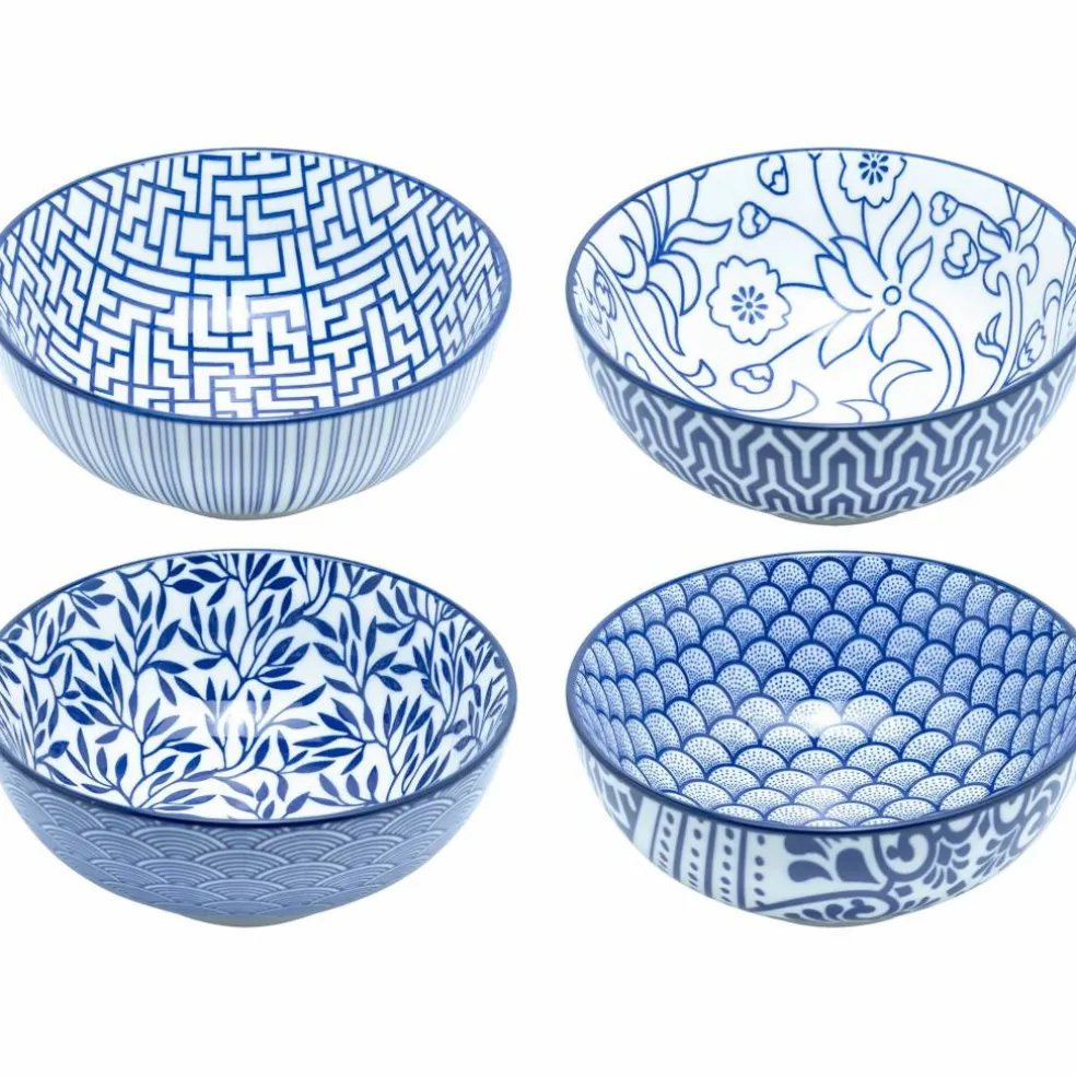 Skål 21 cm 4-pack, blå/vit