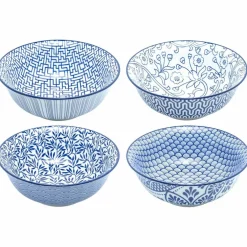 Skål 14 cm 4-pack, blå/vit