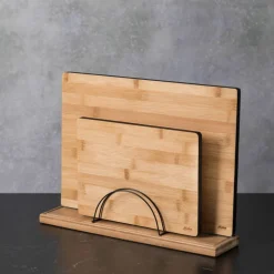 Skärbrädeställ, bambu/stål