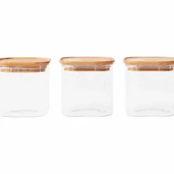 Stapelbar glasburk 800 ml 3-pack, bambu/glas