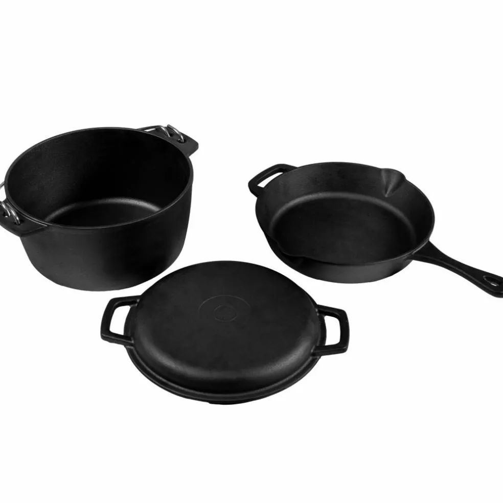 Stekpanna + gryta + lock, gjutjärn