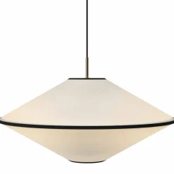 Tafta pendellampa 65 cm, röd/off-white