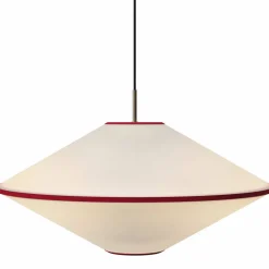 Tafta pendellampa 65 cm, röd/off-white