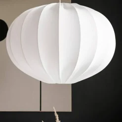 Taklampa, oval boll, bomull, vit, 40 cm