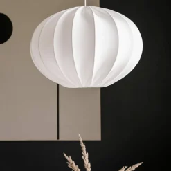 Taklampa, oval boll, bomull, vit, 40 cm