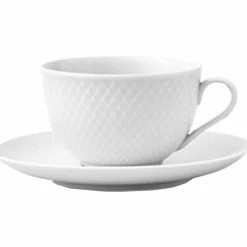 Tekopp med fat, vit, 24 cl