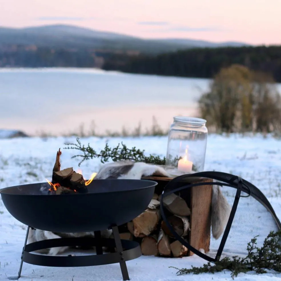 Traditionell eldstad med gnistskydd