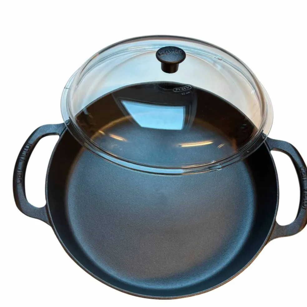 Traktörpanna med glaslock 32 cm, gjutjärn