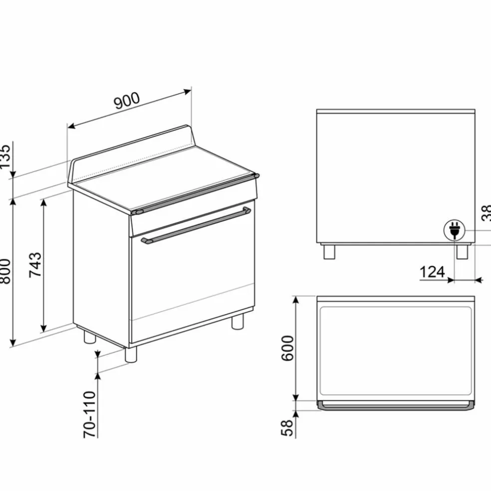 TR90IM induktionsspis 90 cm, grå