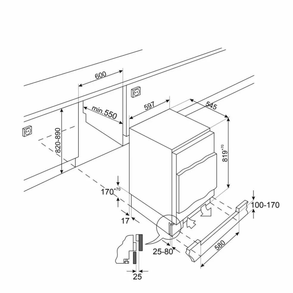 U8F082DE1 integrerad frys 82 cm