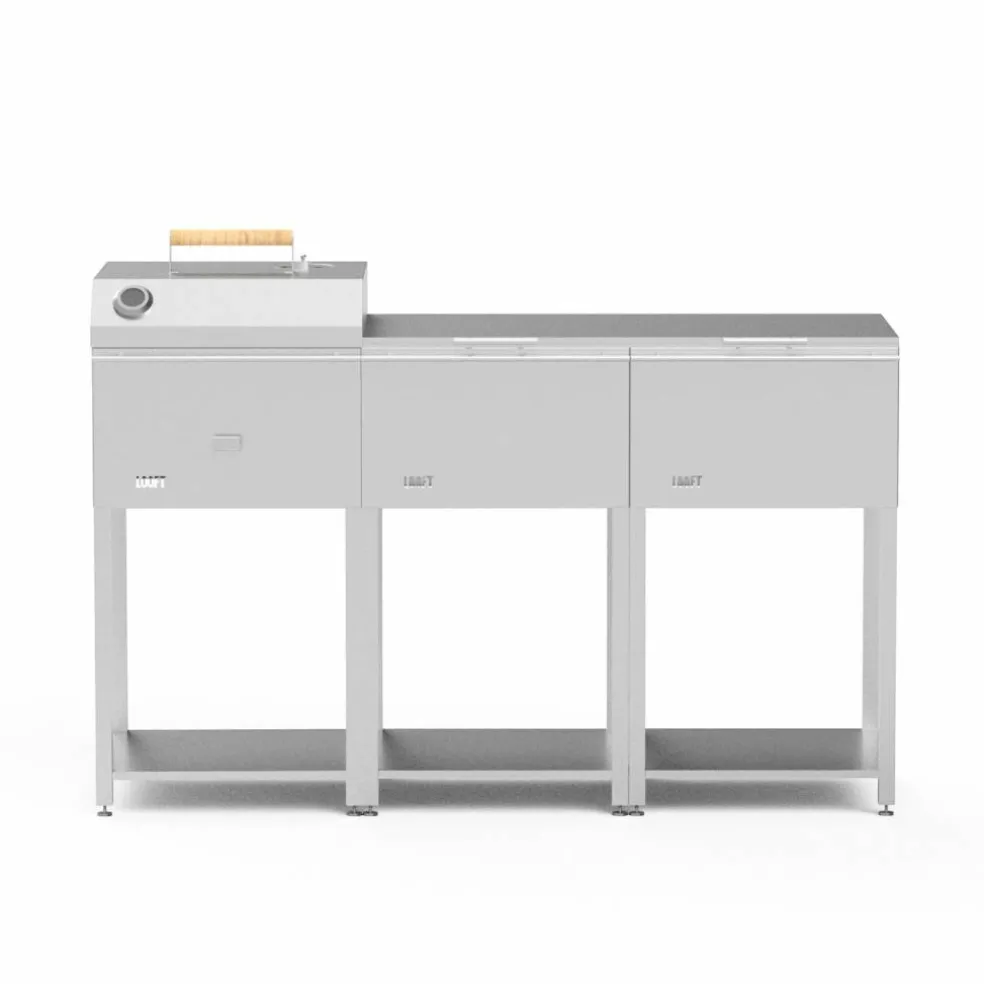 Utekökspaket A: kolgrill + 2 sidobord, rostfritt stål