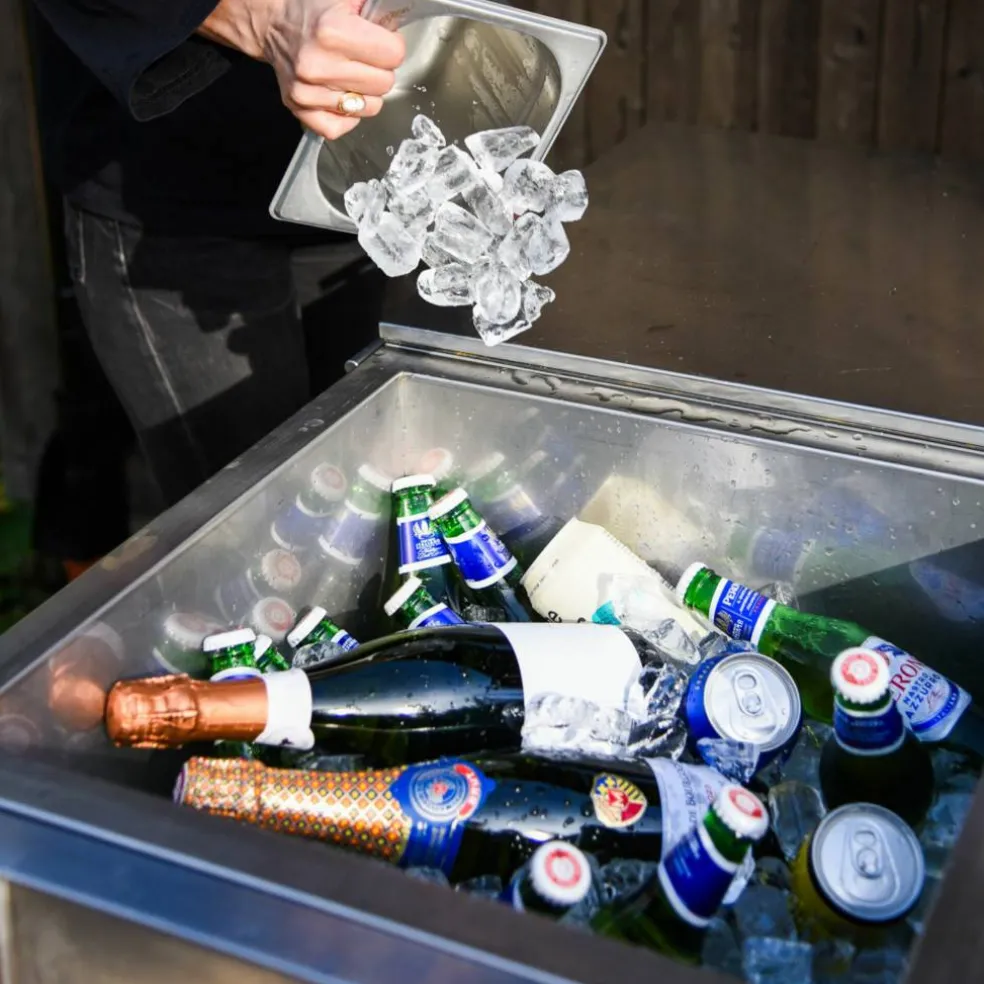 Utekökspaket B: kolgrill + sidobord + diskho, rostfritt stål