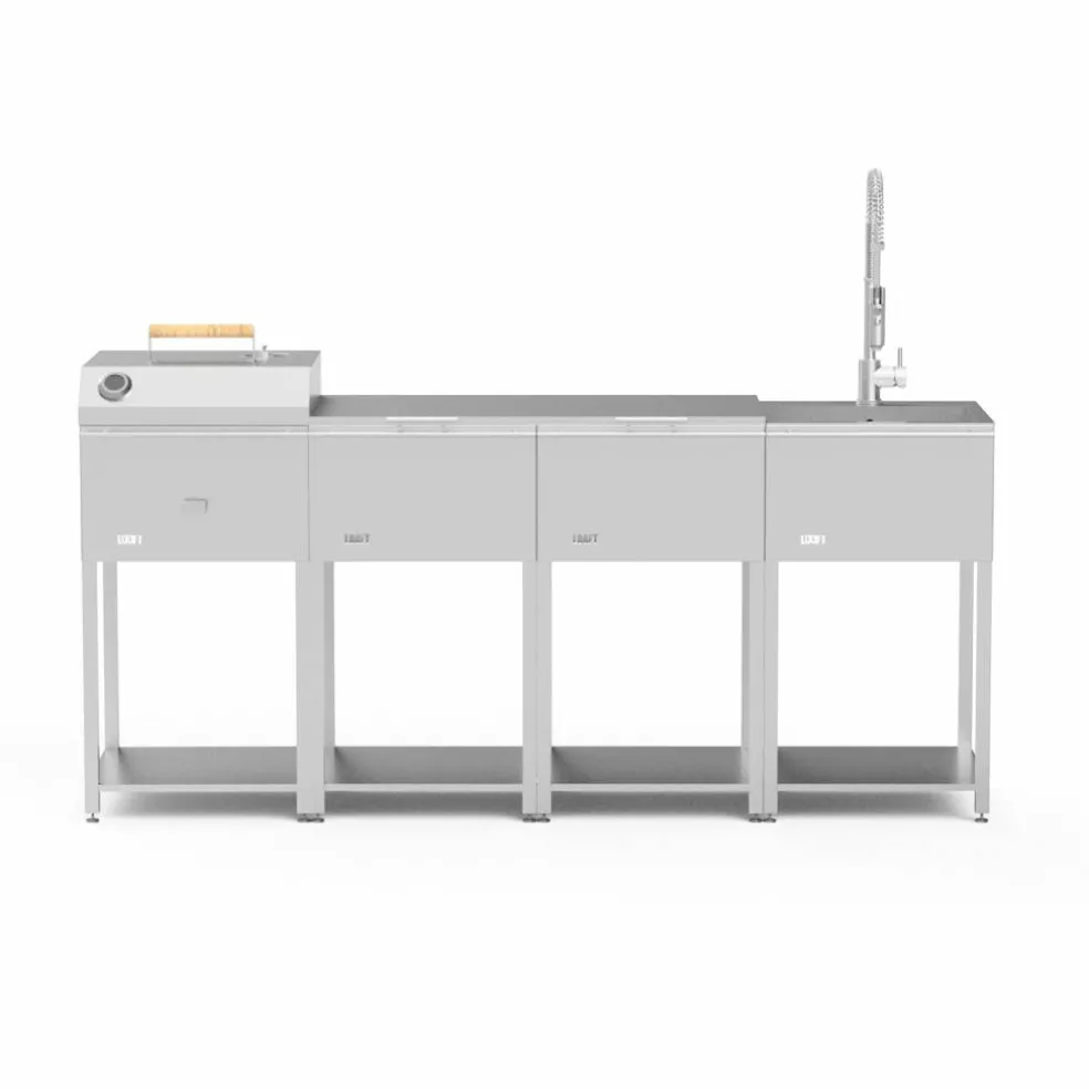Utekökspaket C: kolgrill + 2 sidobord + diskho, rostfritt stål