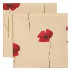 Vallmo servett 45 x 45 cm 2-pack, beige/röd