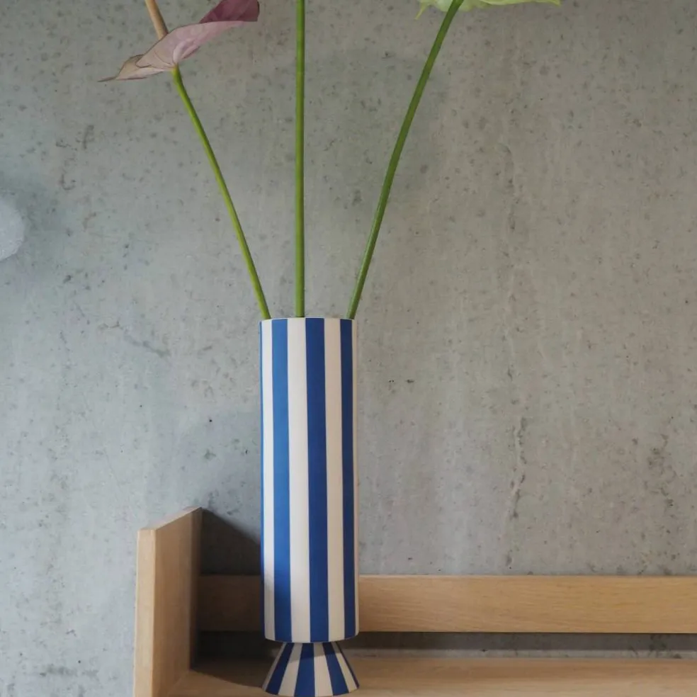 Vas 31 cm, vit/blå
