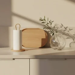 Woody hushållspappershållare, mörkbetsad ek